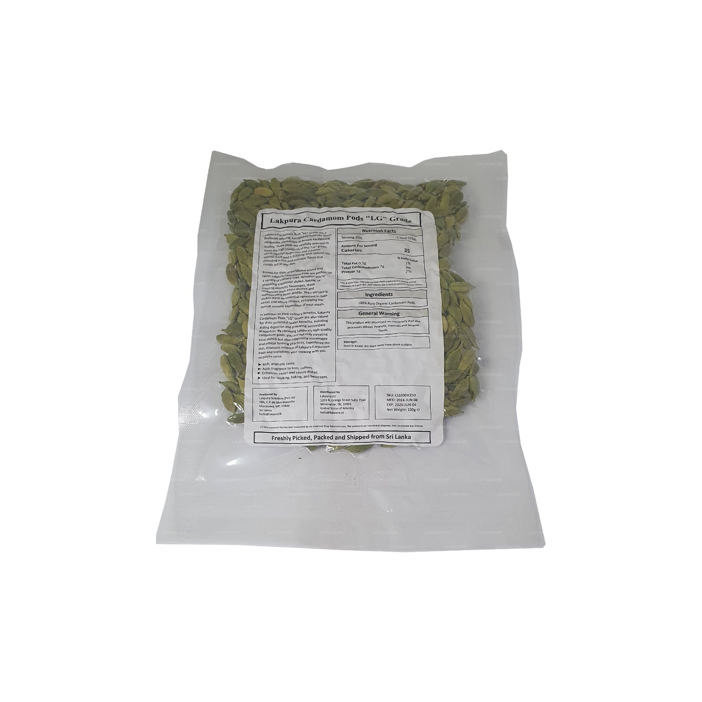 Lakpura Cardamom Pods „LG” Grade (100 g) Doos