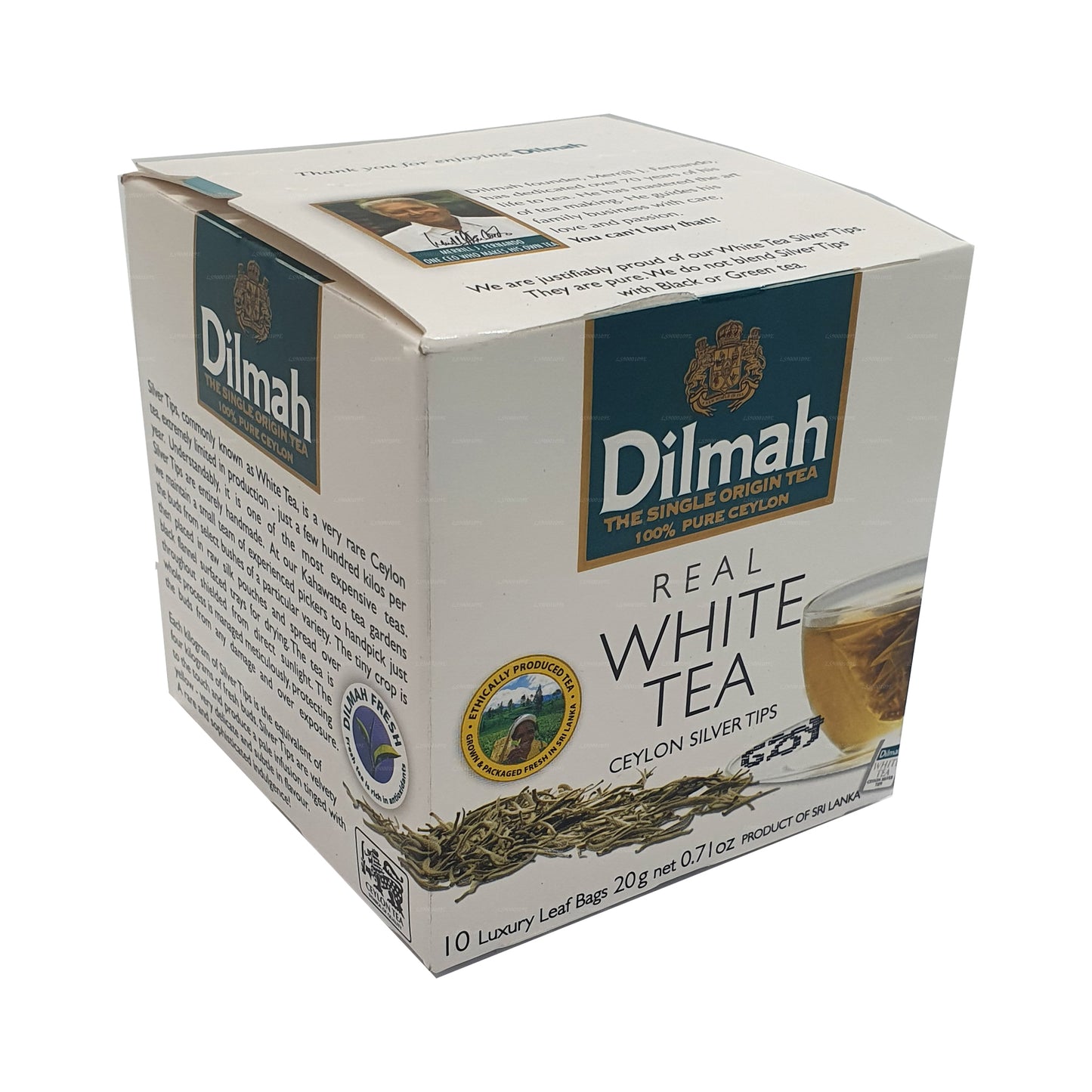 Dilmah echte witte thee Ceylon zilveren tips (20 g) 10 theezakjes