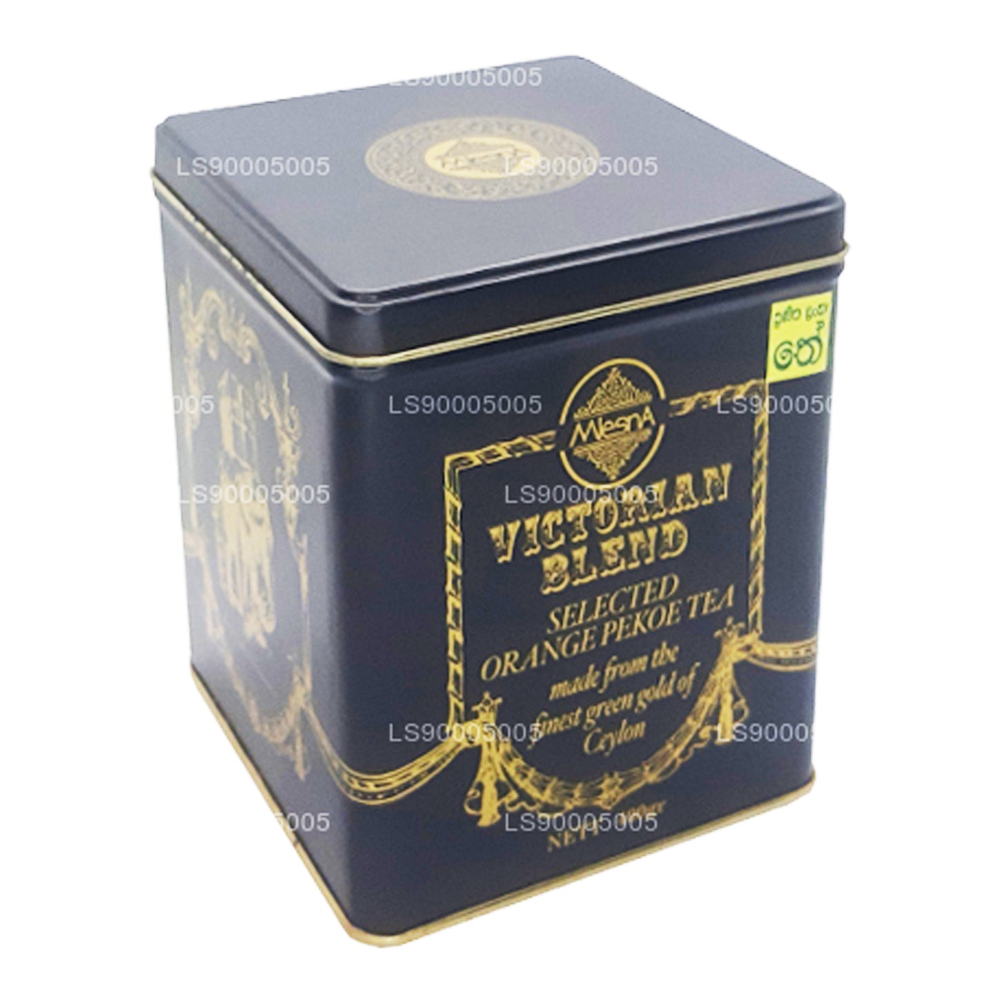 Mlesna Victorian Blend OP Leaf Tea zwarte metalen caddy