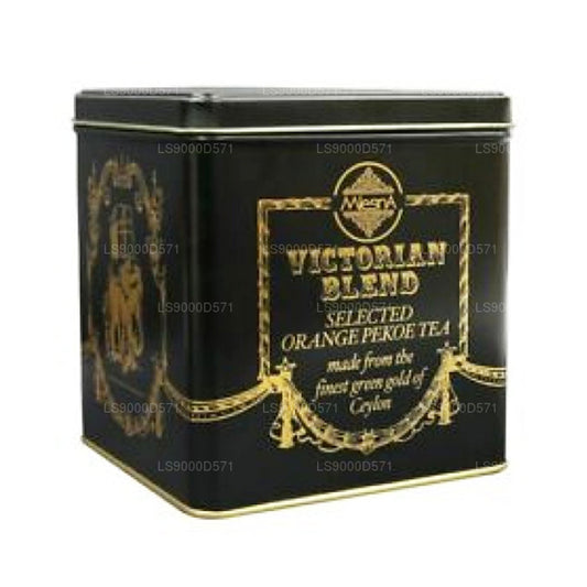 Mlesna Victorian Blend OP Leaf Tea zwarte metalen caddy