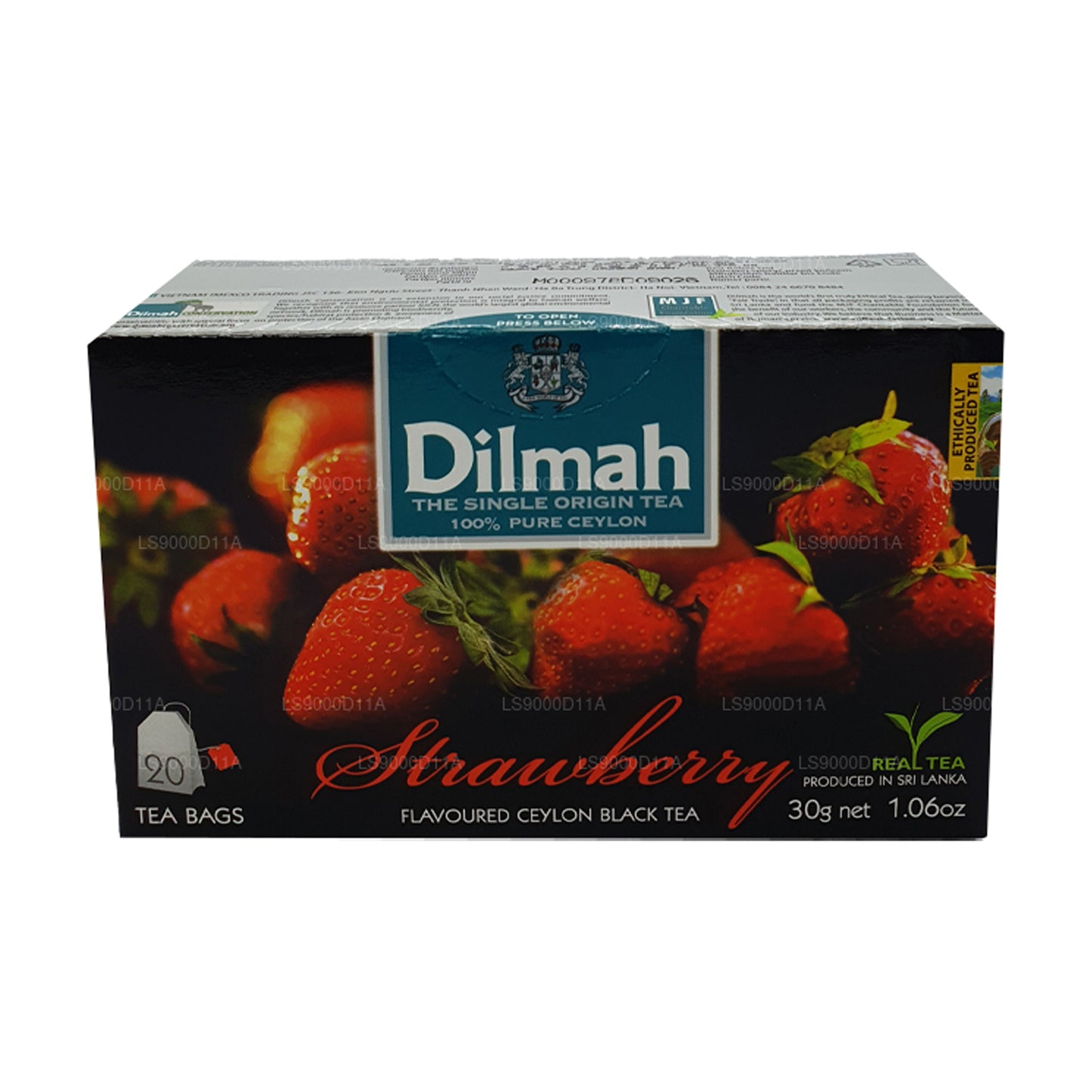 Dilmah zwarte Ceylon-thee met aardbeiensmaak (30 g) 20 theezakjes