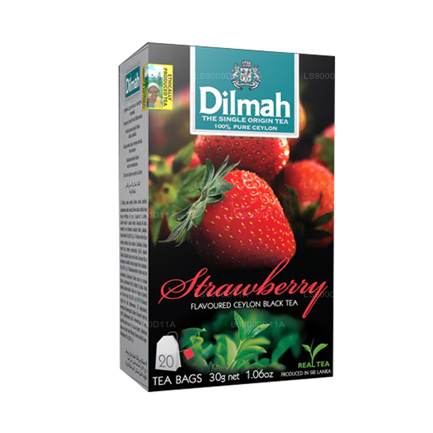 Dilmah zwarte Ceylon-thee met aardbeiensmaak (30 g) 20 theezakjes