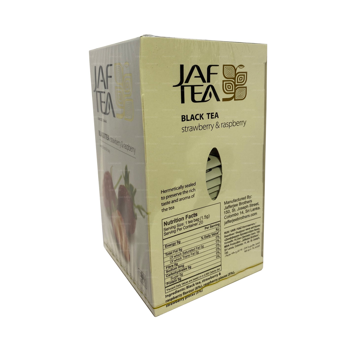 Jaf Tea Pure Fruits Collection zwarte thee aardbei en framboos (30 g) 20 theezakjes