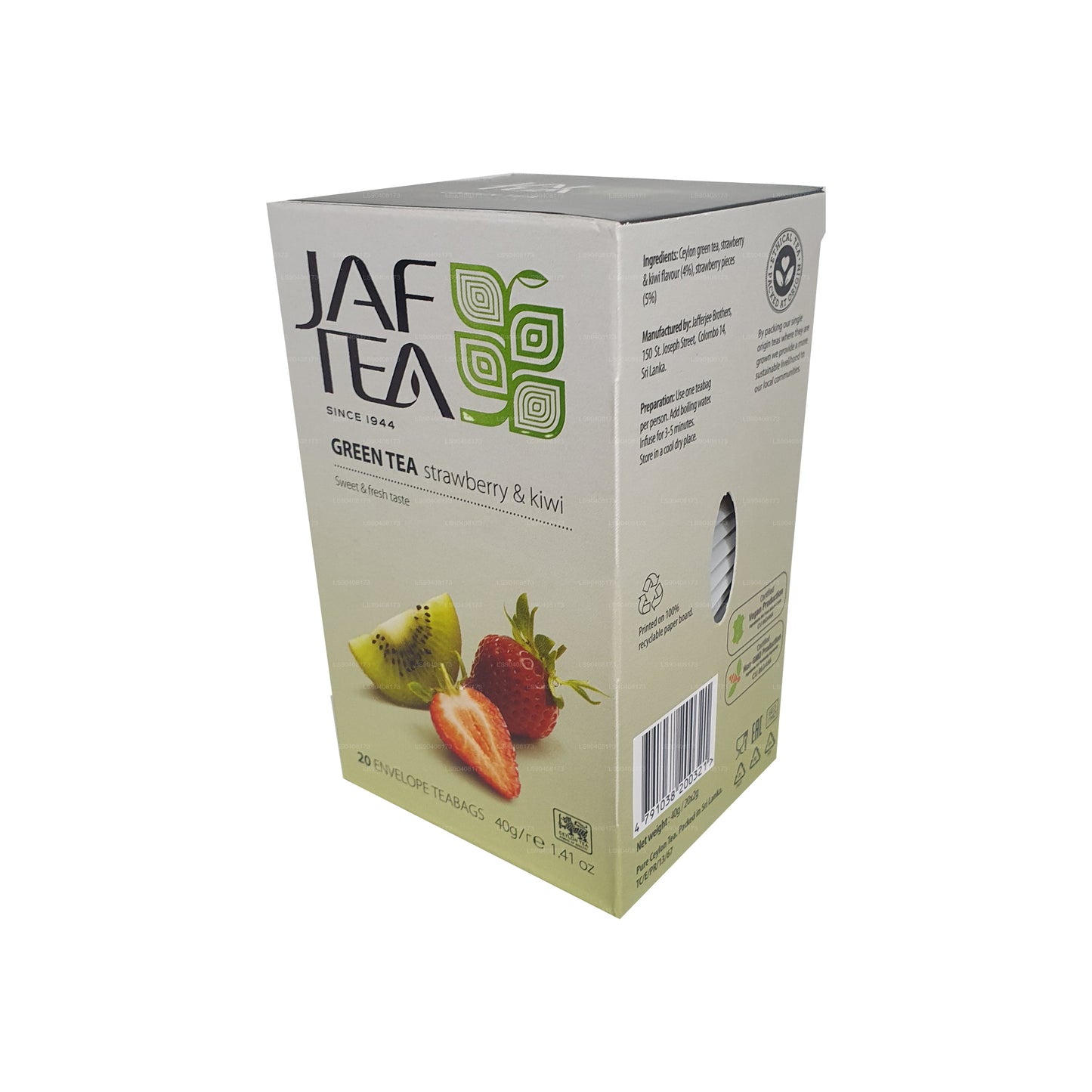 Jaf Tea Pure Green Collection Groene thee met aardbei en kiwi (40 g) 20 theezakjes