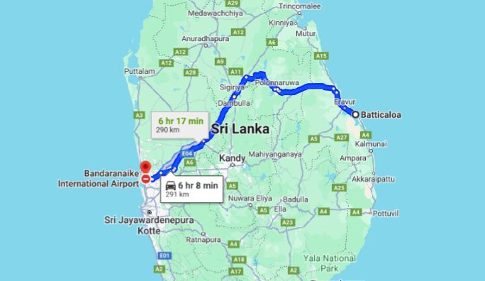 Privétransfer van Batticaloa City naar de luchthaven van Colombo (CMB)