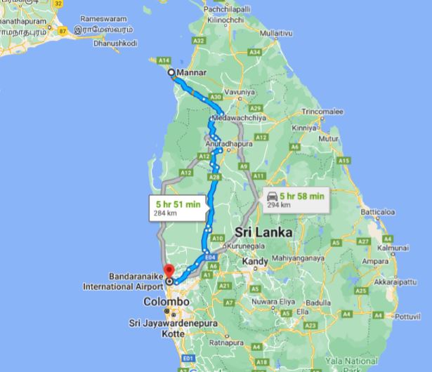 Privétransfer van Mannar City naar Colombo Airport (CMB)