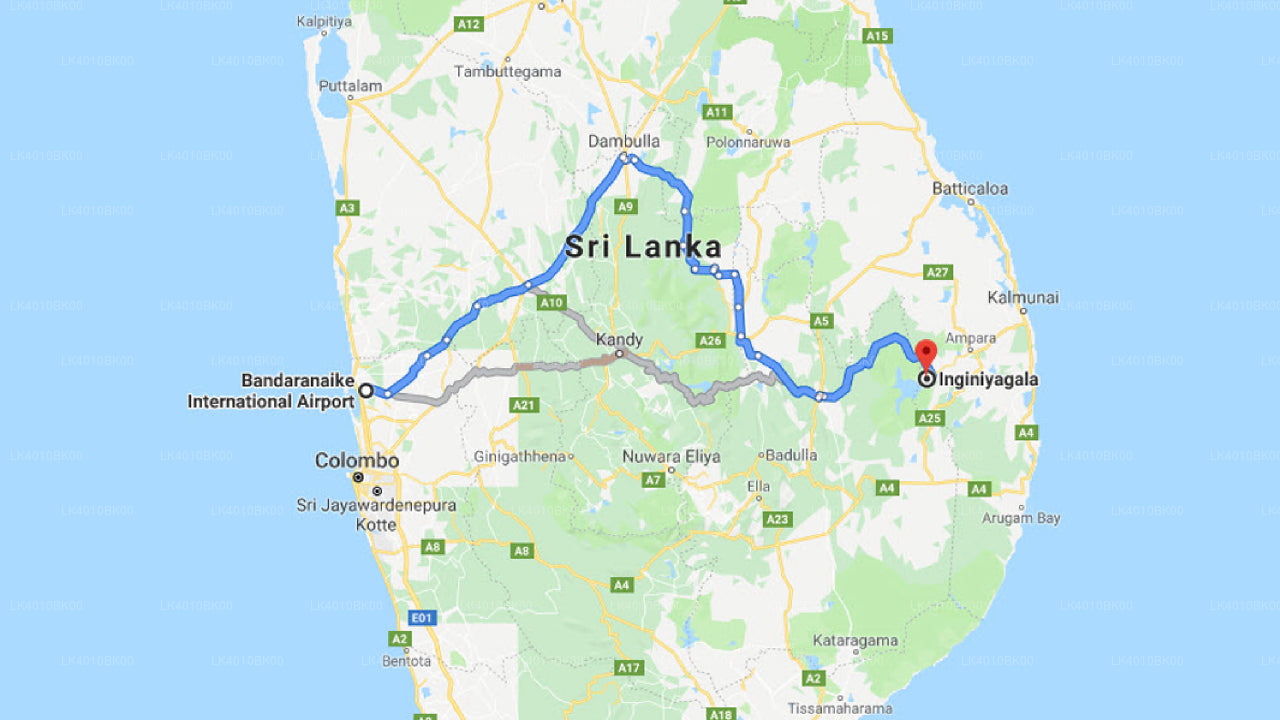 Colombo Airport (CMB) to Inginiyagala City Private Transfer