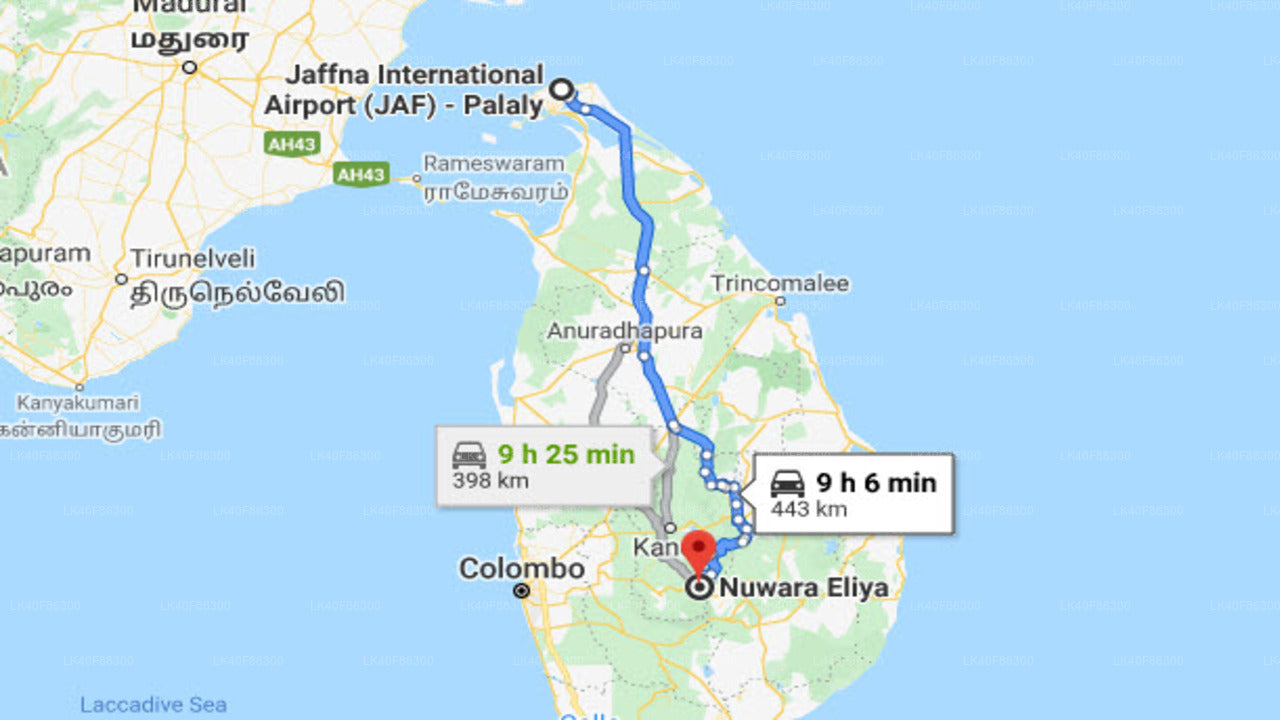 Jaffna Airport (JAF) to Nuwara Eliya City Private Transfer