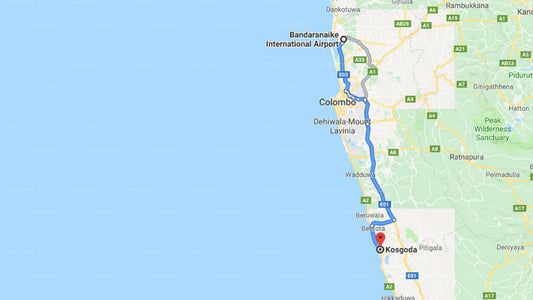Transfer between Colombo Airport (CMB) and Kosgoda Beach Resort, Kosgoda