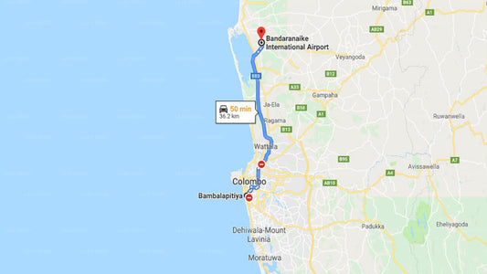 Transfer between Colombo Airport (CMB) and Paradise Holidays, Bambalapitiya
