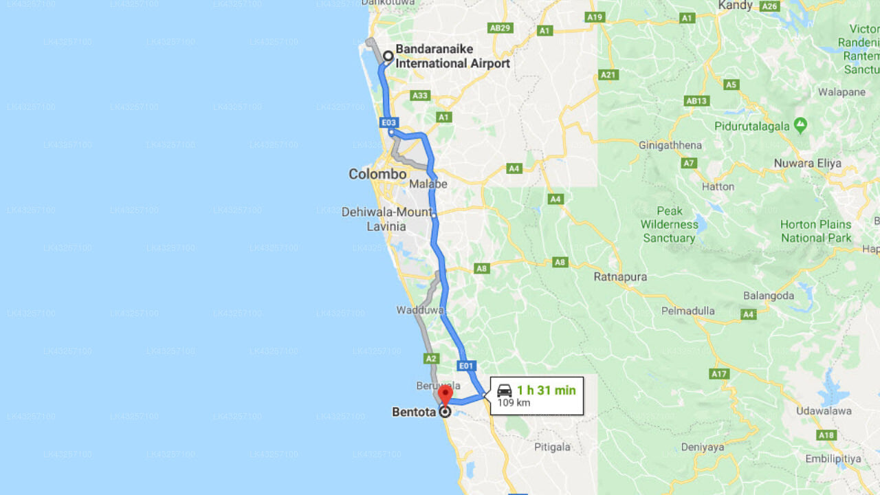 Transfer between Colombo Airport (CMB) and South Beach Villa@69, Bentota