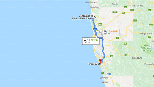 Transfer between Colombo Airport (CMB) and Blue Beach Hotel, Wadduwa