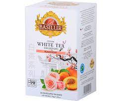 BASILUR - FLAVOURED WHITE TEA - BOX - PAPER ENVELOPED TEA BAG - PEACH ROSE (30g)